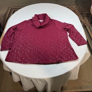 EMILY DANIELS Burgundy Sparkle Cowl Neck Long Sleeve Top Plus Size 2X